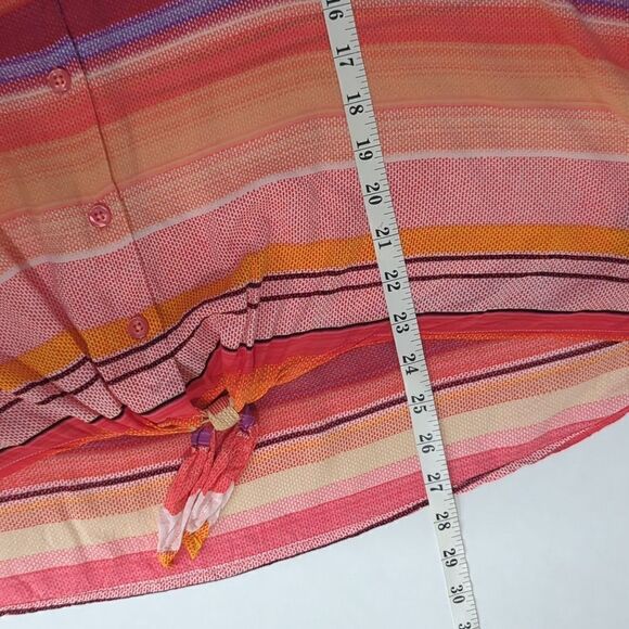 Torrid Women's Top 2X Multicolor Stripes Button Front Short Sleeve Blouse Pink - Picture 10 of 10